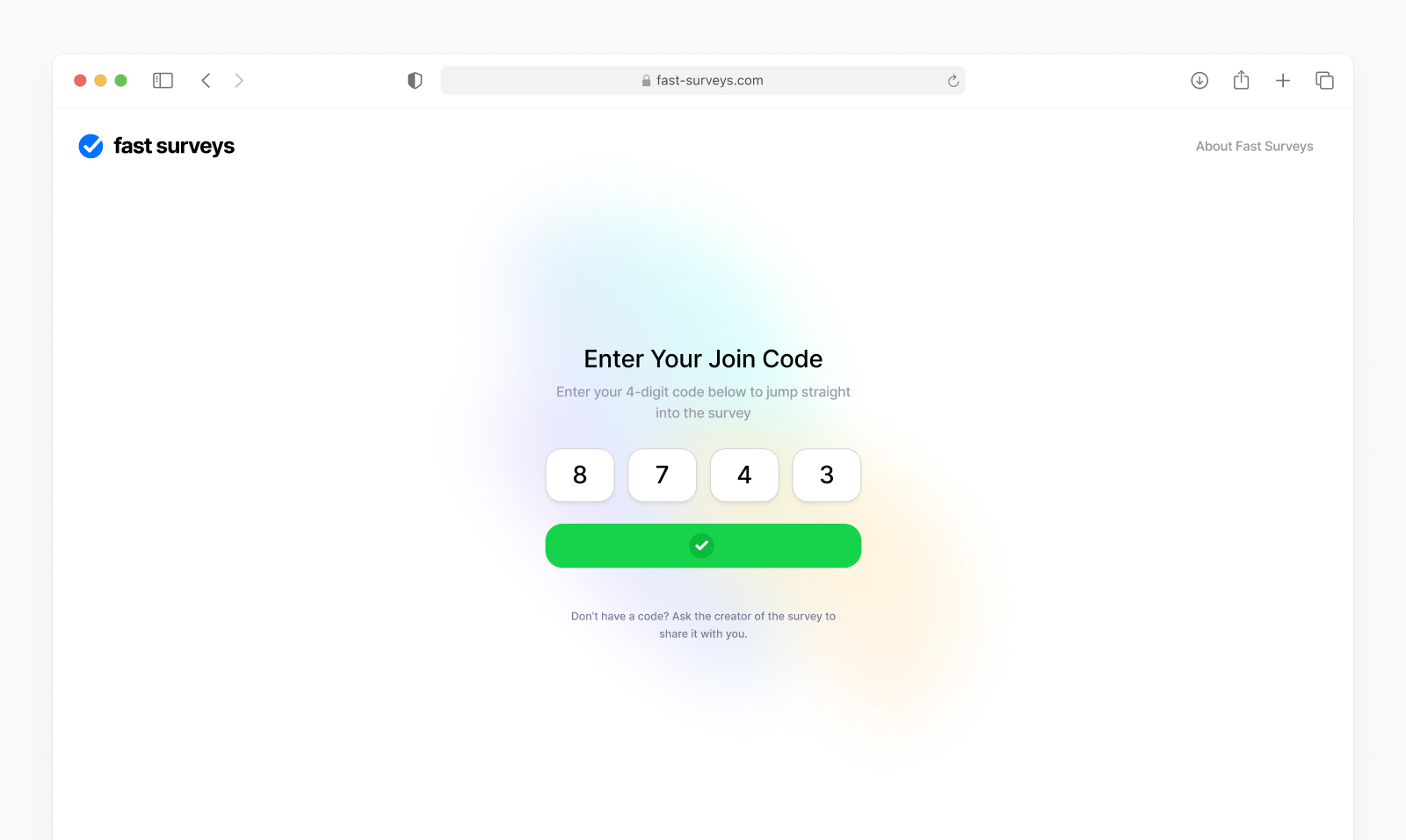 Join a survey with a code