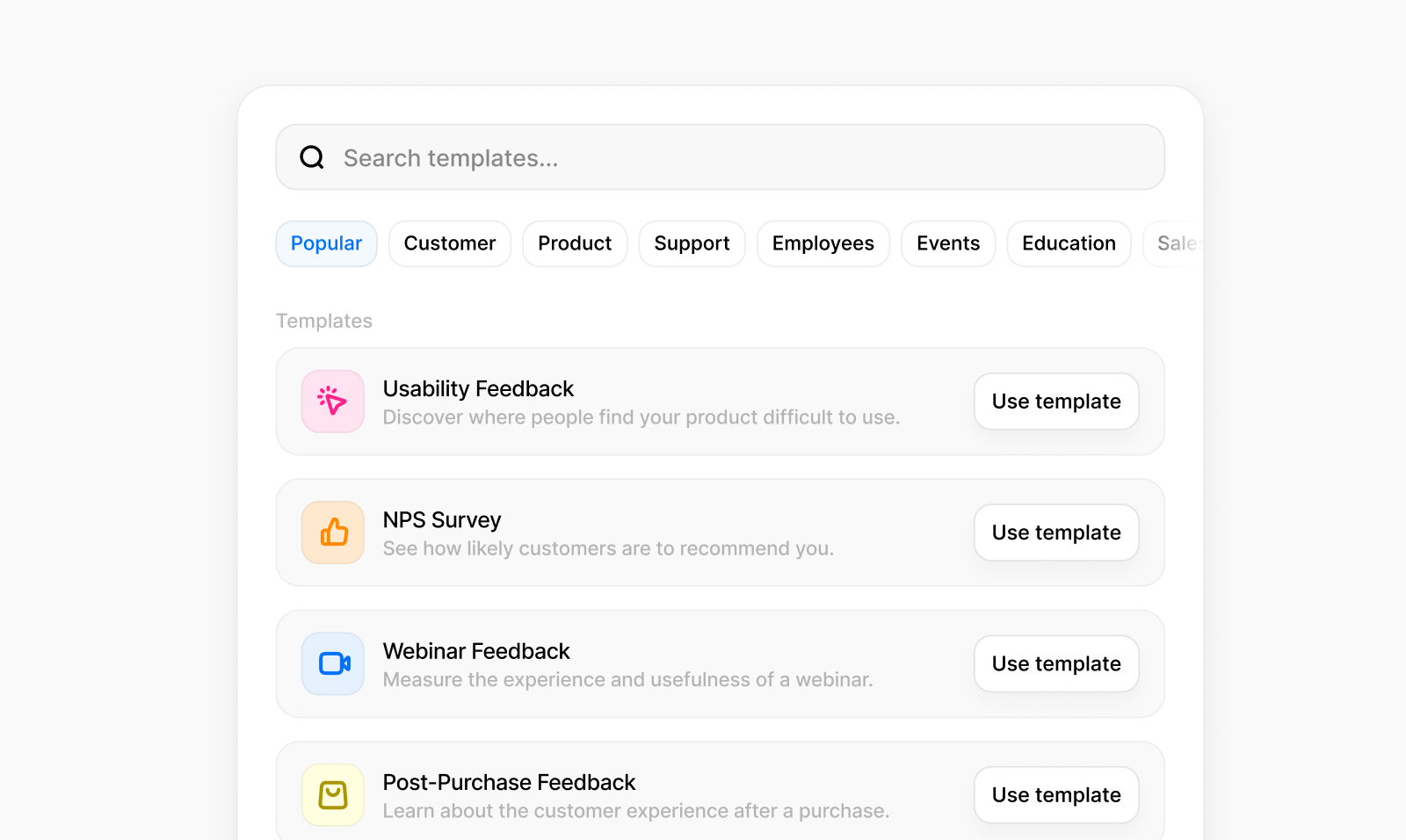 Survey templates and a new question picker